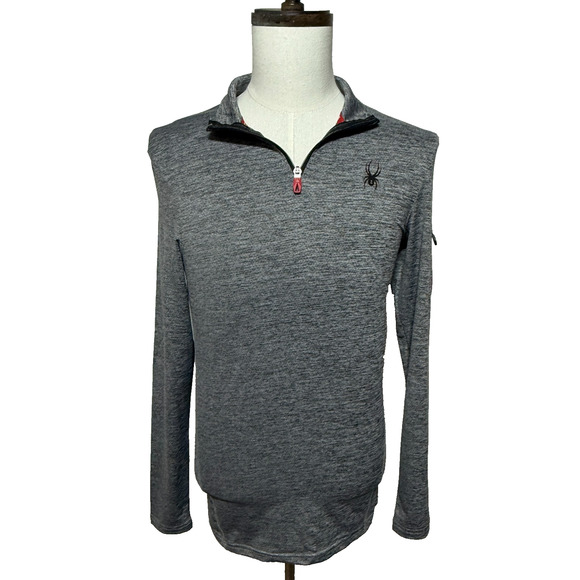 Spyder Shirt Mens Small Gray Black 1/4 Zip Long Sleeve Stretch 9% Quick Dry NWT - Picture 1 of 10